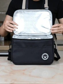 1pc Bear Pattern Insulated Lunch Bag - Adult Unisex Soft Cooler Lunch Box, Waterproof Portable, Suitable For School And Office Use - Keeps Food Fresh And Delicious (Black), Great Gift For Christmas Holiday - Black - View 3