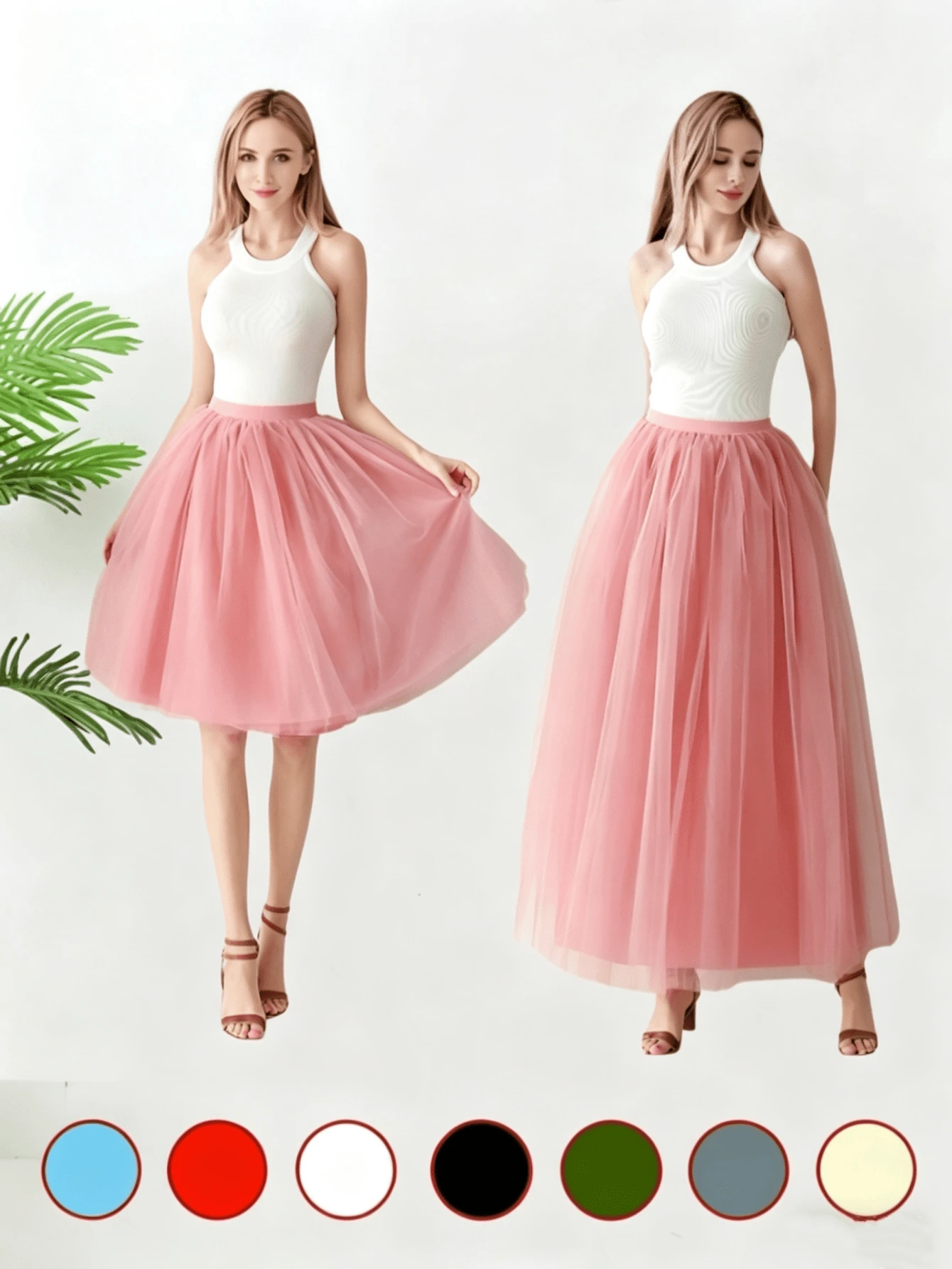 Women's High Waist Floor-Length Tulle Skirt In Dusty Pink And Champagne, Suitable For Weddings, Banquets, Performances, Parties, And Costume Play Decorative Skirts, As Well As Stage Performance Skirts - Multicolor - View 1