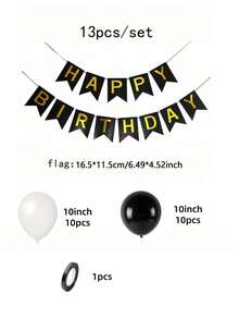 黑色生日快樂紙製吊旗套組，燙金 Happy Birthday 字母橫幅，現代金屬字母圖案裝飾拉旗，適用生日派對活動裝飾，黑色生日裝飾，週年紀念 - 彩色 - 查看 13