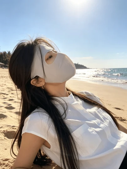 Masque de protection UV pour le visage complet pour femmes - s'adapte à toutes les formes de visage, en tissu de soie glacée, respirant, convient pour la plage et les activités extérieures