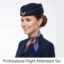 2Pcs Flight Attendant Uniform Set, Classic Stewardess Hat & Geometric Print Scarf For Cosplay & Costume Parties - Multicolor - View 3