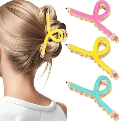 1 pieza Pinza de pelo con forma de lápiz para mujeres, clips de pelo divertidos para el regreso a la escuela para cabello fino, pasadores de mandíbula lindos, accesorios de pelo para maestras, regalo de apreciación para maestros