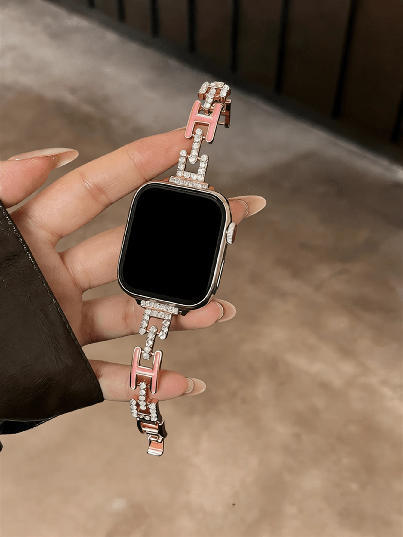 Brazalete único con letra H de esmalte y diamante compatible con Apple Watch Ultra/SE 2/SE 1/Series 11/10/9/8/7/6/5/4/3/2/1, 38/40/41/42/44/45/46/49mm