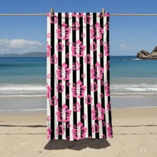 Khăn tắm biển bằng sợi microfiber họa tiết hoa dâm bụt nhiệt đới, nhanh khô và mềm mại. Họa tiết sọc đen, hồng và trắng với hoa dâm bụt màu hồng tươi sáng, rực rỡ và phù hợp để sử dụng ở bãi biển, hồ bơi và các kỳ nghỉ. - A - Xem 13