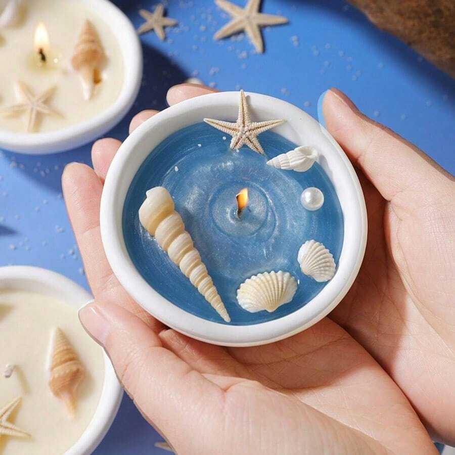 Nến thơm hình bát thạch cao chủ đề đại dương mùa hè sáng tạo, trang trí bằng vỏ sò và sao biển; Đồ trang trí nhà cửa hình nến; Quà tặng phong cách ven biển; Trang trí tiệc mừng em bé; Tiệc sinh nhật; Đám cưới; Trang trí sự kiện chủ đề bãi biển.