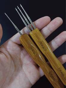 2件套1+2/1+3双头钩针/假发编织工具，带发夹，三叉/两叉双头钩针，竹柄假发接发钩 - 鉤針 - 查看 7