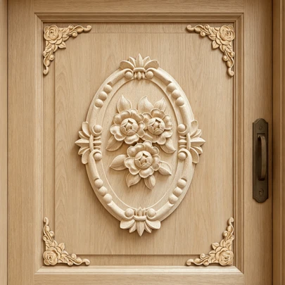 5件套实木雕刻马赛克花卉套装，家居装饰，木雕玫瑰组合花卉套装，适用于橱柜、门窗、家具、背景墙、门廊、办公室等装饰、节日装饰、DIY装饰。