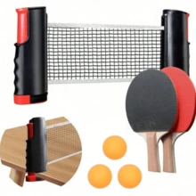 Juego de tenis de mesa portátil todo en uno: montaje rápido, incluye raquetas, pelotas y red retráctil, adecuado para recreación interior/exterior, color de red aleatorio - Negro - Ver 1
