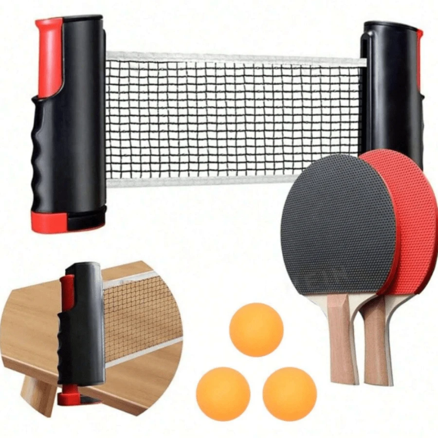 Juego de tenis de mesa portátil todo en uno: montaje rápido, incluye raquetas, pelotas y red retráctil, adecuado para recreación interior/exterior, color de red aleatorio - Negro - Ver 1