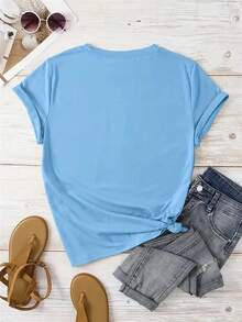 She's From Texas Graphic Top-Loose-Fit Easy Relaxed Style, - 淺藍色 - 查看 2