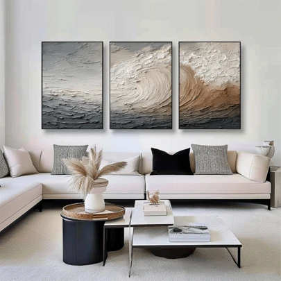 3pcs/Set Structured Ocean Waves | Abstract Landscape Decoration Canvas Wall Art, Funky Girl Art, Inspirational Quote Art, Home Decor, Canvas Hanging,