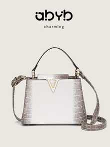 Luxury Crocodile Embossed Ombre Handbag, Adjustable Shoulder Strap Convertible Tote & Crossbody Bag - White - View 1