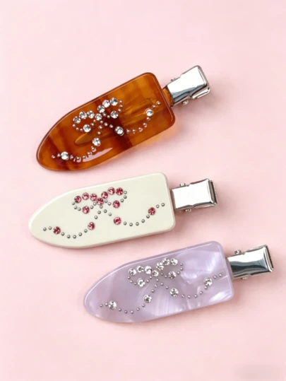 3 chiếc kẹp tóc nơ đính đá cho nữ, kẹp mỏ vịt chống trượt bằng axetat, phụ kiện tóc ngọt ngào phong cách Y2K cho trang điểm và tạo kiểu tóc hàng ngày.