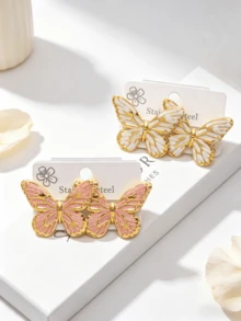 OBOVAY 4 Paar 304 Edelstahl Schmetterling Ohrringe Set, gemischtes goldplattiertes Flügel Design, modische hypoallergene Ohrstecker für Frauen, elegante übertriebene Flügel Ohrringe geeignet für Alltag, Festivals, Partys, Urlaub, modischer Schmuck - Verschiedenfarbig - Übersicht 2