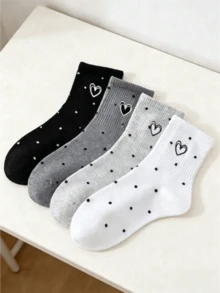 5双装女士白色、黑色、米色爱心波点中筒袜，防滑罗纹针织休闲袜，可爱甜美学院风Y2K风格，时尚刺绣波点短袜，适合日常、上学、工作、旅行等各种场合，四季皆宜，柔软透气，是送给女朋友、女儿的绝佳礼物。 - 彩色 - 查看 7