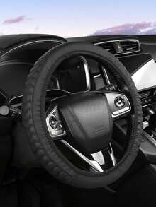 1 pieza Funda de volante de coche de cuero PU rojo y negro con diseño ondulado, funda protectora elástica, antideslizante y resistente al desgaste - Funda para volante con diseño de ondas - Ver 1