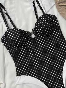Women's Color Block V-Neck One-Piece Swimsuit. Classic Color Scheme, Minimalist And Elegant Summer - Black and White - View 3