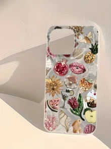 1 chiếc ốp lưng điện thoại TPU chống sốc tối giản, thêu hình hoa hồng và quả lựu bằng lông vũ và ngọc trai, tương thích với Apple 17, 16, 15, 14, 13, 12, 11 Pro Max, Air và các dòng khác. - Nhiều màu - Xem 3