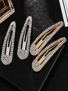 2 chiếc kẹp tóc đính đá cho nữ, kẹp tóc BB thời trang ngọt ngào, kẹp tóc cài bên hông, phụ kiện tóc một hàng lấp lánh, đồ dùng học sinh. - Nhiều màu - Xem 1