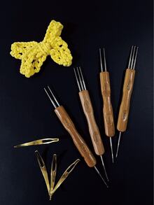 2件套1+2/1+3双头钩针/假发编织工具，带发夹，三叉/两叉双头钩针，竹柄假发接发钩 - 鉤針 - 查看 9