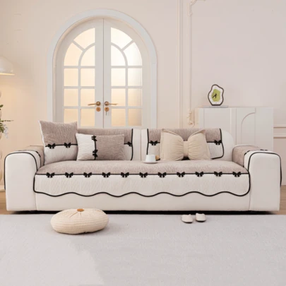 1 chiếc vỏ gối sofa nhung tối giản hiện đại với nơ jacquard, chống nhăn, bền, chống trầy xước do mèo, có thể giặt máy, thích hợp cho phòng khách, dùng được cả bốn mùa.