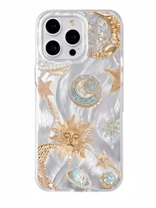 1 件装羽毛珍珠刺绣流星太阳极简 TPU 防震手机壳，适用于 Apple 17、16、15、14、13、12、11 Pro Max、Air 和 Series 系列 - 彩色 - 查看 3
