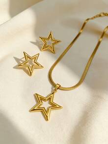 Conjunto de pendientes y collar con estrella, conjunto de joyería minimalista de mujer con colgante de estrella, accesorios de joyería con collar y pendientes de estrella de moda, regalo para fiesta de vacaciones - Multicolor - Ver 3
