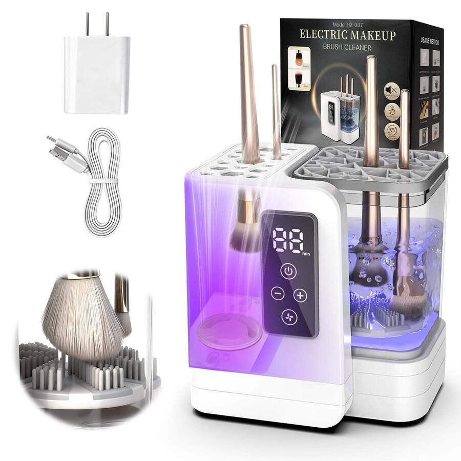 3-In-1 Electric Makeup Brush Cleaner With Drying Function, USB Powered Portable Automatic Makeup Brush Cleaning Tool, Slow Rotation, LCD Display, Suitable For Small And Medium Makeup Brushes, Perfect Gift For Women