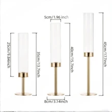 3 piezas Elegantes Portavelas de Vidrio a Prueba de Viento Dorados, Portavelas Cónicos Tipo Huracán con Vidrio Removible y Base Redonda Pesada, Portavelas Cilíndricos Modernos Adecuados para Centros de Mesa, Decoraciones de Boda y Navidad al Aire Libre, Acabado Frotado en Aceite, Accesorios de Montaje de Metal para Mesa - Oro-3 piezas - Ver 4