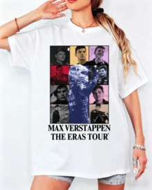 M-Max V-Verstappen F1 T-Shirt, Photo Collage Print, Unisex F1 Fan Streetwear Top - White - View 11