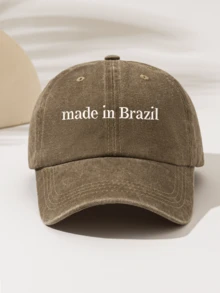 1pc Fashionable Minimalist Washed Baseball Cap With "Made In Brazil" Print, Suitable As Gift For Family And Friends, High-Quality Decorative Item For All Seasons, Essential Fashion Accessory For Women, Lightweight And Portable For Outdoor Activities,Holiday,Travel - Washed Baseball Cap - View 12