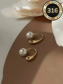 2 đôi bông tai ngọc trai tối giản kiểu Hàn Quốc, bông tai ngọc trai giả dáng dài, thanh lịch, đa năng, phù hợp đeo hàng ngày và hẹn hò. - Nhiều màu - Xem 5