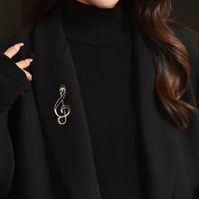 1pc Personalized Music Note Brooch, Minimalist Chic Zinc Alloy Lapel Pin For Suit & Shirt - Yellow Gold - View 3