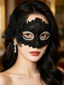 1 pieza Máscara elegante de encaje para mujeres, máscara de encaje sexy, máscara de plumas 3D, máscara de arlequín negra sexy adecuada para fiesta de Halloween, fiesta de adultos, máscara decorativa sexy, accesorio de cosplay - Ver 16