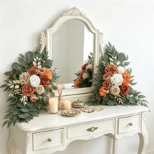 2 piezas Ramo de simulación de alta gama para decoración de mesa de boda, escalera y bienvenida, hecho a mano con flores artificiales, adecuado para letreros de bienvenida y decoración de boda - Naranja - Ver 3