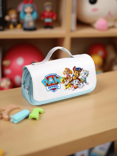  1pc Cartoon Paw Patrol Ryder Pattern Pencil Case, High-Capacity Double-Layer Storage Pencil Case, Smooth Zipper & Elastic Pen Slots, Portable Backpack Hook, Ideal For Kids/Teens/Students/Office Workers & Ryder Fans, Perfect For School/Office/Travel/Daily Use, Collectible Gift For Friend