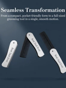 Personalized Men's Metal Folding Comb, Customizable Name/Text/Logo, Personalized Metal Hair Comb, Personalized Engraved Beard Comb, Suitable For Father's Day, Valentine's Day, Christmas, Birthday Party, Family Gathering, Barbershop, Groomsman Gift, Best Personalized Gift Choice For Father - Silver - View 4