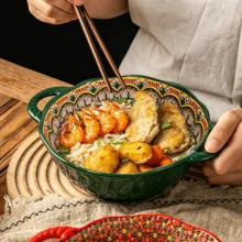 Bộ 2 bát súp gốm sứ kiểu Bohemia hai quai, bát súp lớn sáng tạo dùng trong gia đình, bát mì ramen, bát salad trái cây chất lượng cao. - sự kết hợp - Xem 6