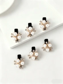 6pcs Elegant Flower Pearl & Rhinestone Hair Clips Set, Luxury Hair Accessories, Versatile Daily Wear - Multicolor - View 1