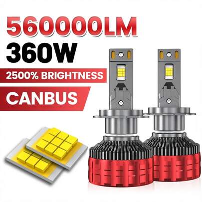 HYNBYZJ 2pcs H7 H4 Led Canbus Car Headlight Bulbs 360W 560000LM Led Lamp H1 H9 H11 HB3 9005 HB4 9006 H1 9012 Hir2 9007 H13 LED 6000K Fog Light 12V