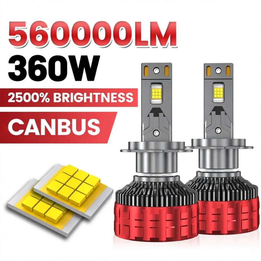 2个H7 H4 LED CANBUS汽车大灯灯泡 360W 560000LM LED灯 H1 H9 H11 HB3 9005 HB4 9006 H1 9012 Hir2 9007 H13 LED 6000K雾灯 12V - A - 查看 1