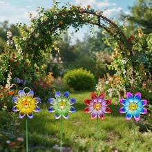 4pcs Outdoor Metal Colorful Floral Garden Decor Stakes | Durable And Vibrant Garden Decorations, Yard Art, Patio Decor, Lawn Accessories, Easy To Install, Suitable For Landscaping, Spring, Summer And Holiday Decorations - Flowers - View 8