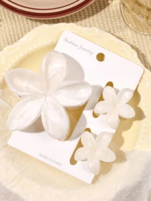 三件套春夏米色波西米亚风渐变大理石纹大小鸡蛋花组合发夹，打造海边度假风刘海和碎发收纳，是理想的发饰之选。 - 大理石米色 - 查看 10