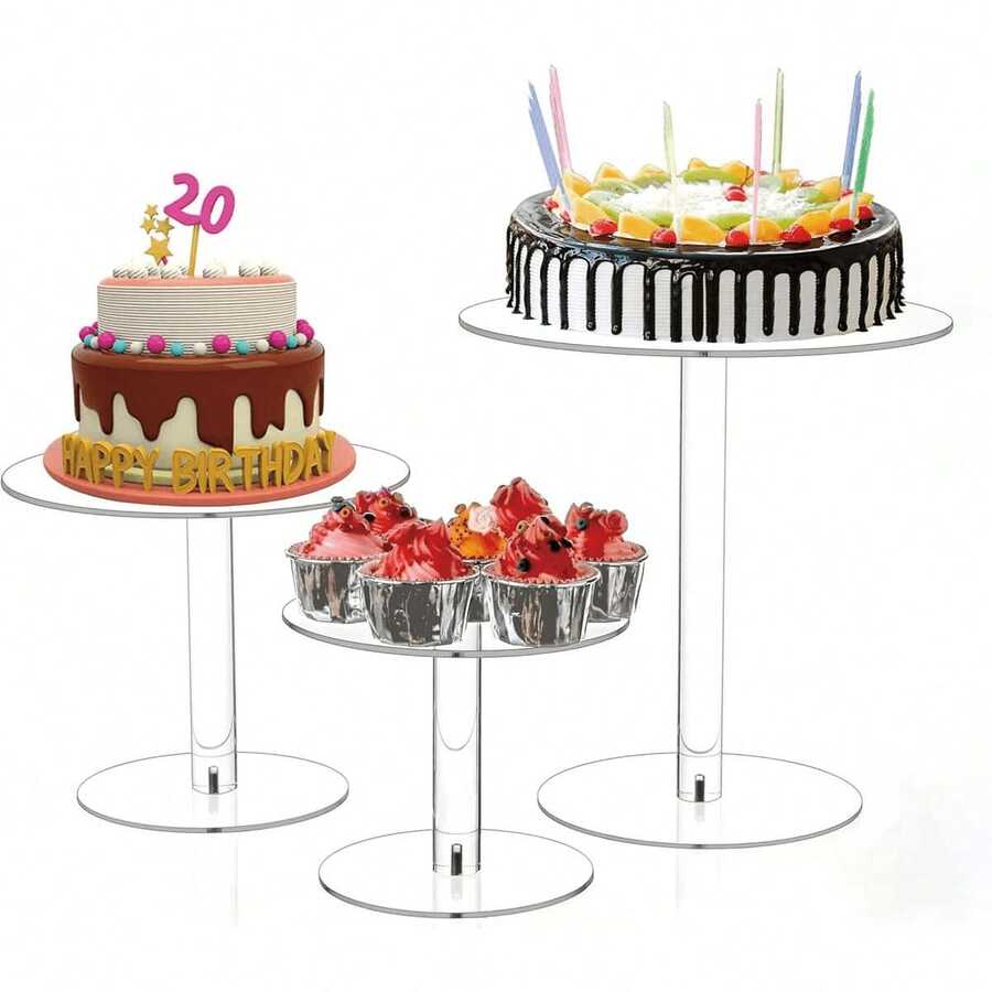 Support à gâteau rond en acrylique transparent, support d'affichage pour cupcakes pour les desserts, les bonbons, convient pour la table de dessert, les fêtes d'anniversaire, les événements de mariage - Voir 1