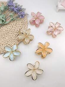 3/9pcs Solid Color 5-Petal Flower Gold Rim Casual ABS Plastic Hair Clips, Suitable For Daily Wear Summer Hair Accessories Beach Claw Clips Vacay,Holiday,Travel - Multicolor - View 4