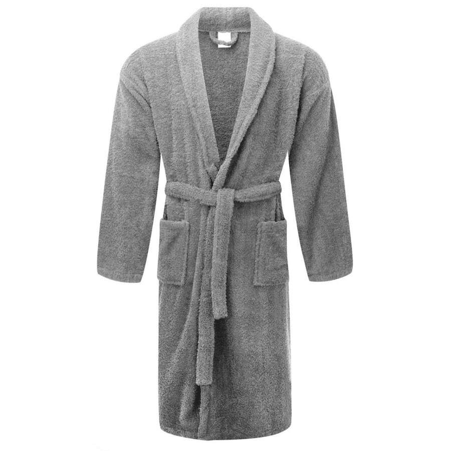 100% Pure Cotton Terry Towelling Dressing Gown - Grey - View 1