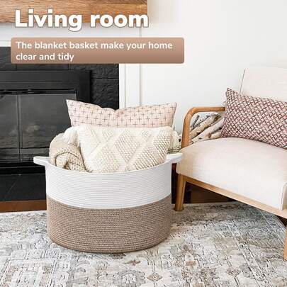 1pc Large Woven Storage Basket - Spacious Living Room Blanket Organizer With Rustic Charm - Single Piece Home Decor Essential For Clutter-Free Space