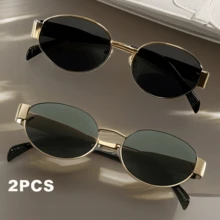 1/2 Pairs Geometric Oval Y2K Summer Women's Fashion Glasses Retro Metal Frame Ins Style Glasses, Suitable For Daily Commute Beach Vacation Street Photography Styling Personalized Glasses - Multicolor - View 26