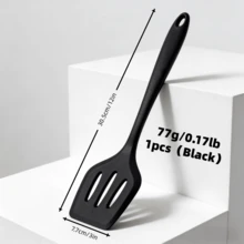 1/2pcs Black Silicone Spatula Or Slotted Turner, High Heat Resistant Seamless Non-Stick Baking & Cooking Spatula - Black - View 16