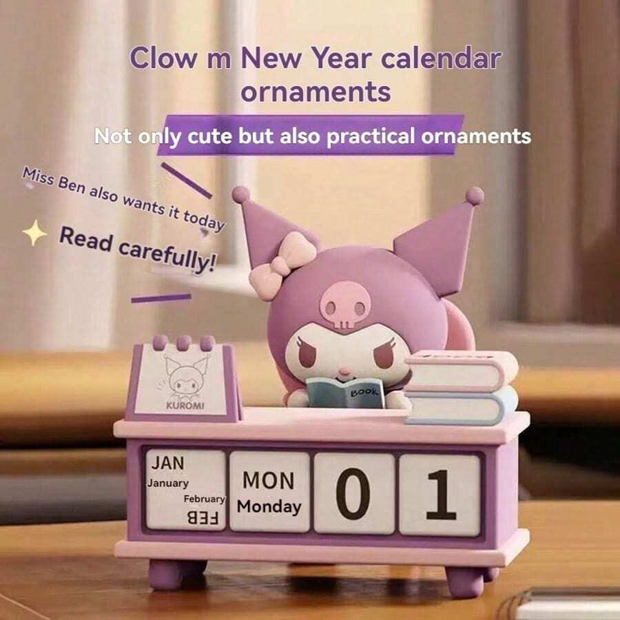 Calendario perpetuo de Kuromi y Pochacco de Sanrio, decoración de calendario de escritorio con dibujos animados lindos, adecuado para oficina y entorno de estudio, regalo de regreso a clases para estudiantes, favor de fiesta, premio de bingo, regalo del Día de la Madre, regalo de cumpleaños, favores de fiesta - Multicolor - Ver 1